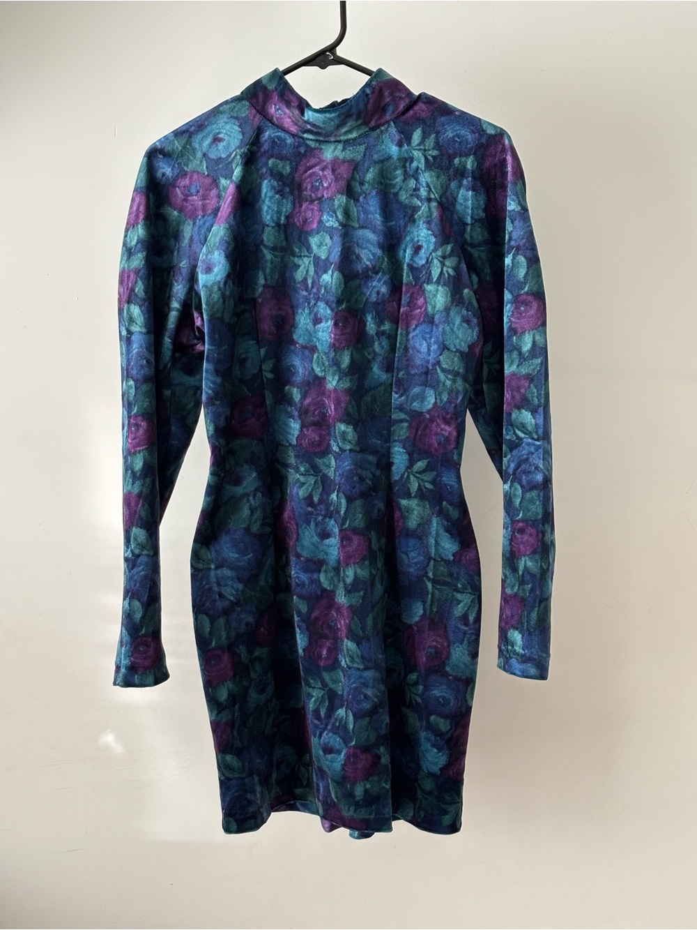Vintage All That Jazz Floral Mock Neck Strappy Cutout Back Velvet Dress